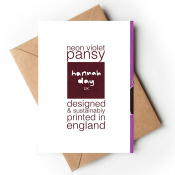 Neon Violet Pansy Illustrated Greeting Card, Sustainable, Printed In England, Floral, Deep Purple, Textured Card, All Occasion For Garden Lover, 2 of 5