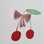 Personalised Cherry Christmas Card With Pink Gold Leaf Bow, thumbnail 4 of 5