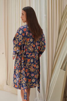 Navy Blue Silky Kimono Robe, 3 of 5