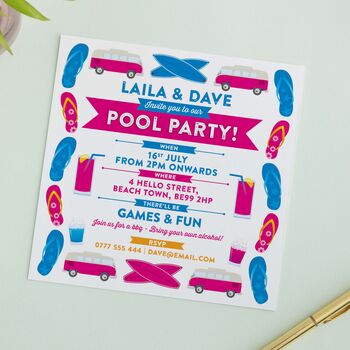 Personalised Pool Party Invitations, 2 of 2