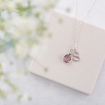 Silver Swarovski Birthstone And Initial Necklace, 3 of 11