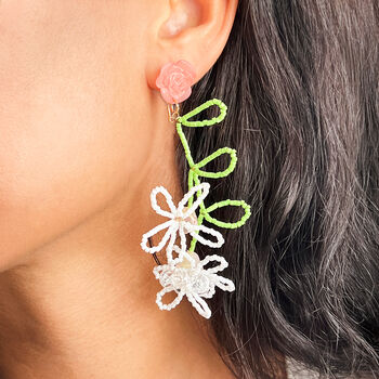 Statement Bead Flower Long Earrings, 2 of 3