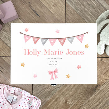 Personalised Pink Garland Baby White Keepsake Box Three Sizes, 3 of 6