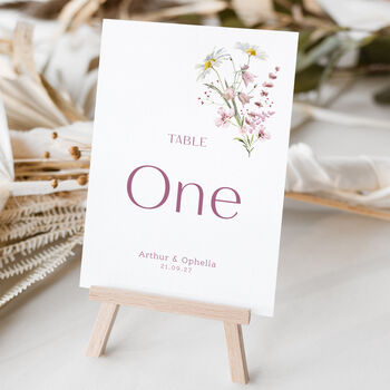 Wedding Table Numbers Cards In Pink Wildflower, 3 of 3