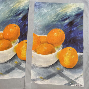 Oranges Still Life Art Cotton Tea Towel, 2 of 2
