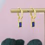 Sapphire Blue Baguette Cz Huggie Hoop Earrings, thumbnail 3 of 9