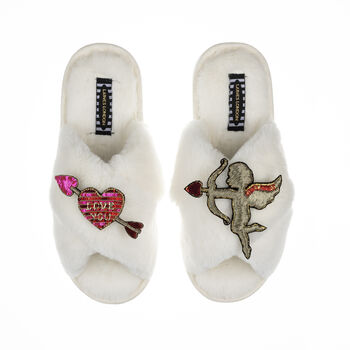 Classic Laines Slippers With Cupid And Love Brooch, 4 of 7