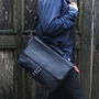 Black Leather Laptop Messenger Bag With Orange Zip, thumbnail 2 of 8