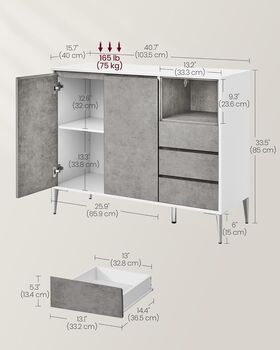 Sideboard Modern Storage Cabinet Drawers Concrete Grey, 2 of 7