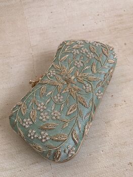 Handcrafted Mint Green Silk Clutch Bag, 6 of 8