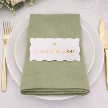 Personalised White Wavy Edge Heart Wedding Gold Foiled Place Cards, 2 of 5