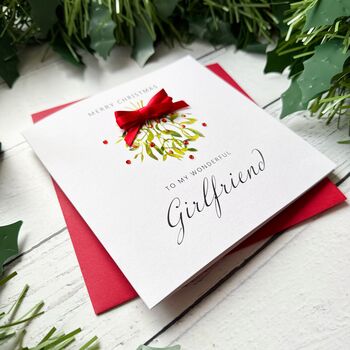 Wonderful Girlfriend Mistletoe Christmas Card, 3 of 4