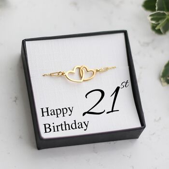 21st Birthday Bracelet For Her, Two Hearts Bracelet, Sterling Silver Personalised Gift, 8 of 8