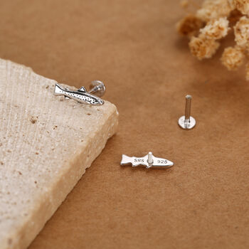 Sterling Silver Trout 16 G Flat Back Labret Earrings, 4 of 12