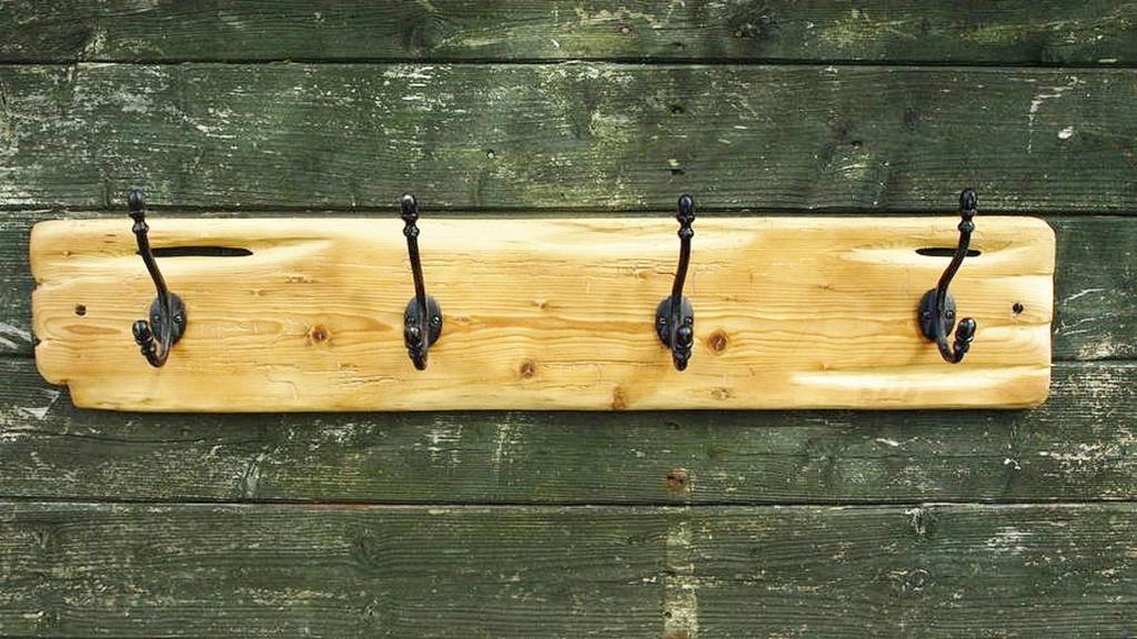 driftwood style coat rack with cast iron hooks by seagirl and magpie ...