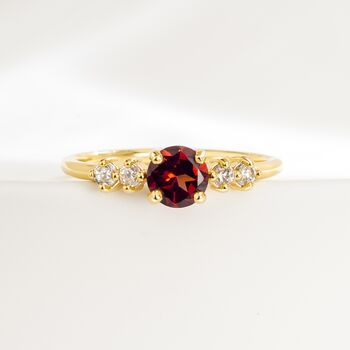 Garnet Five Stone Ring In Sterling Silver And Gold Vermeil, 6 of 12