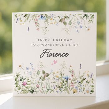 Wildflower Birthday Card Personalised For Sister, 5 of 8