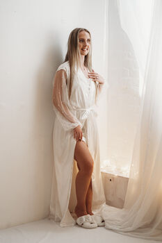 Satin Pearl Bridal Robe Bride Robe, 8 of 9