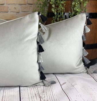 Velvet Silver Tassel Cushion, 6 of 10