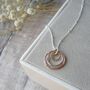 Rolled Rose Gold, Silver And Gold Circles Necklace, thumbnail 1 of 4