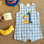 Baby Boy’s First Birthday Romper – Blue Gingham Pure, thumbnail 1 of 6
