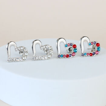 Sparkly Crystal Heart Stud Earrings, 2 of 3