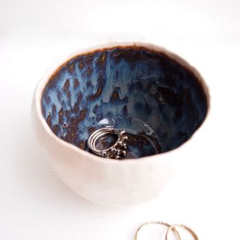 Handmade Dark Brown/Blue Ceramic Ring Bowl, 2 of 7