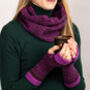 Soft Knitted Fair Isle Mittens Lambswool Plum Purple, thumbnail 9 of 10
