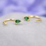 Emerald Green Cz Droplet Huggie Hoop Earrings Two, thumbnail 4 of 11