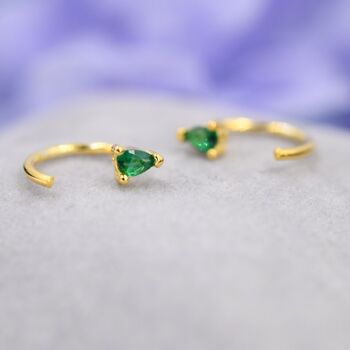 Emerald Green Cz Droplet Huggie Hoop Earrings Two, 4 of 11