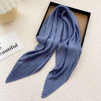 Solid Blue Silk Scarf Pleated Style, 2 of 5