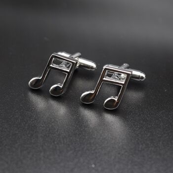 Music Note Silver Cufflinks Gift For Musicians 316 L Stainless Steel, 2 of 4