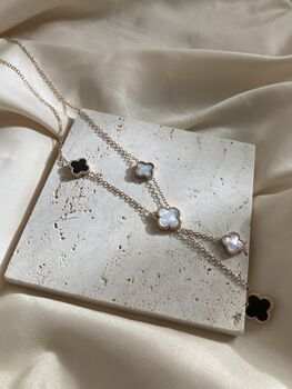 Double Sided Clover Long Necklace Rose Gold White Black, 2 of 7