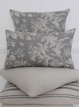 Floraison Floral Manoir Grey Linen Square Cushion, 2 of 3