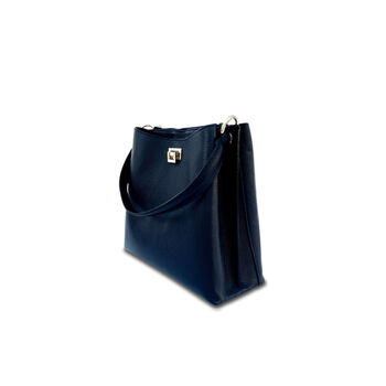 Navy Leather Tote Bag With Denim Blue Chevron Strap, 4 of 8