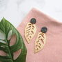 Statement Gold Plated Monstera Drop Earrings, thumbnail 2 of 5