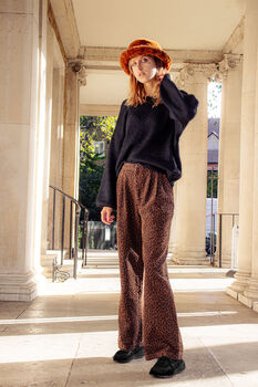 Brown Corduroy Leopard Print Wide Leg Trousers, 5 of 8