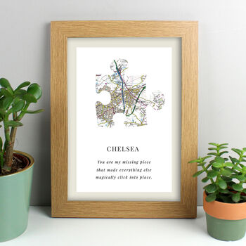 Personalised Map Puzzle A4 Oak Framed Print, 2 of 2
