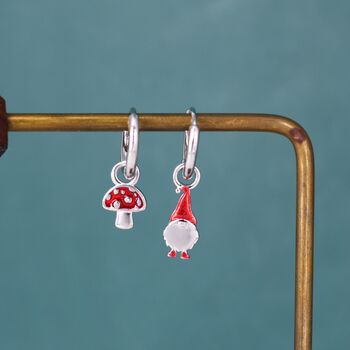 Mismatched Gnome And Mushroom Huggie Hoop Earrings In Sterling Silver, 6 of 12