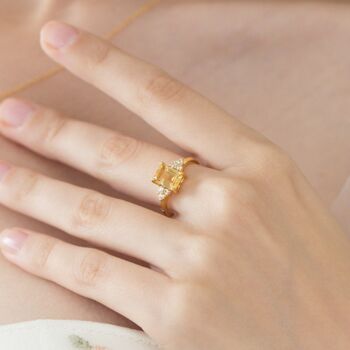 Citrine Emerald Cut Ring In Sterling Silver And Gold, 8 of 12