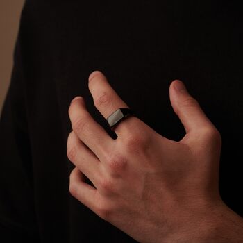 Engraved Black Rectangle Signet Ring, 4 of 11