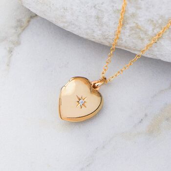 Heart Locket Birthstone Gold Plated Silver Necklace, 2 of 6