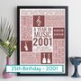 Personalised 25th Birthday Print Year 2001 Music Gift, thumbnail 1 of 12