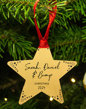 Personalised Mummy, Daddy And Bump Christmas Star Decoration, 2 of 4