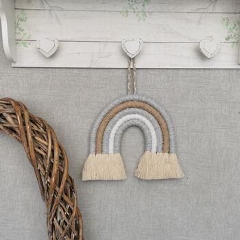 Macrame Rainbow Personalised,Beige Nursery Wall Hanging, 6 of 12