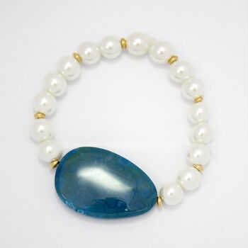 Rhoda Chunky Gemstone Bead With Faux Pearls Elastic Bracelet, 3 of 5