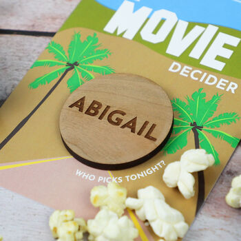 Personalised Movie Decision Maker Wooden Flip Coin, 2 of 5