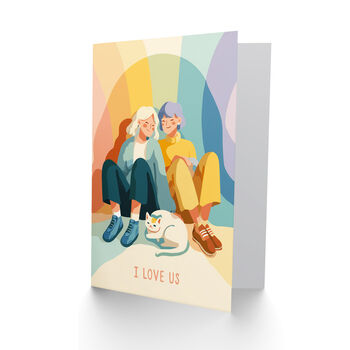 I Love Us Lgbtq Partners And Pet Cat Rainbow Valentine's Card, 2 of 6