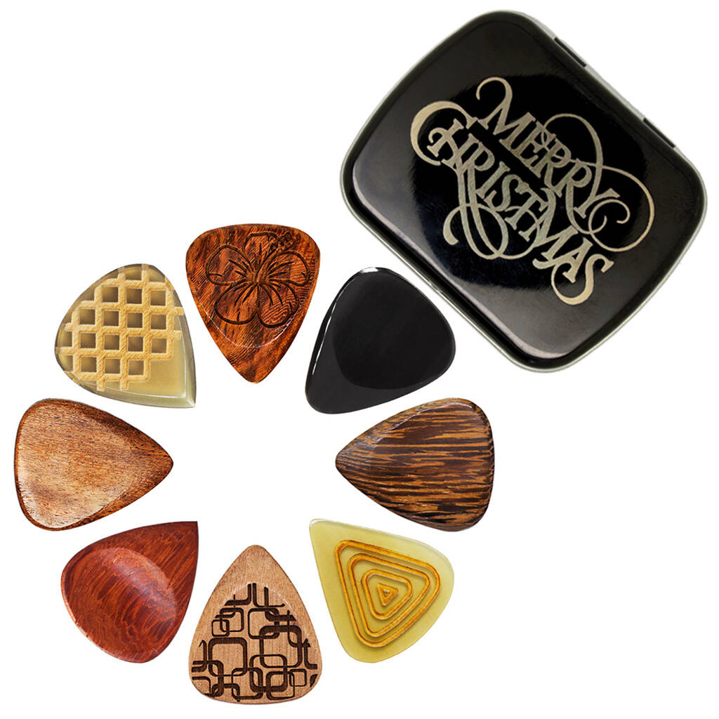 Christmas Tin + Eight Luxury Acoustic Guitar Picks By Timber Tones