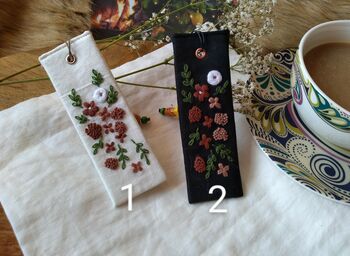 Hand Embroidered Flower On Linen Bookmark, 10 of 11
